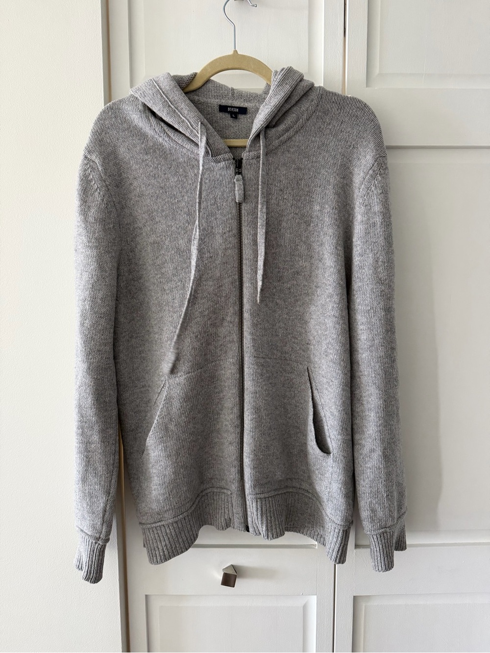 Benson Men's Large Heather Grey Luxury Wool Cashmere Blend Zip Up Hoodie